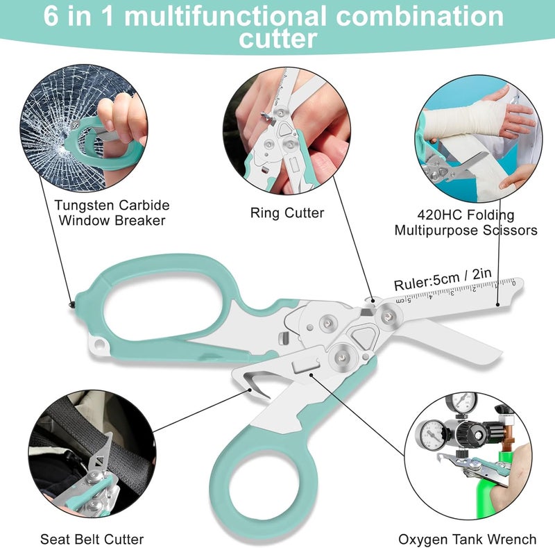 Lemasa 6-in-1 heavy-duty/trauma shears, Folding Retractable Emergency Shears, Outdoor Camping Tools, Seat Belt Cutter, Oxygen Cylinder Wrench, Complimentary Adjustable Wrench (Aqua blue) - Image 2